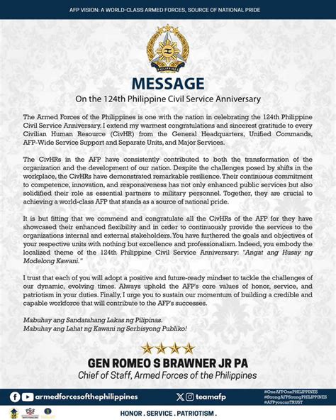AFP Chief of Staff’s Message on 124th Philippine Independence Day.